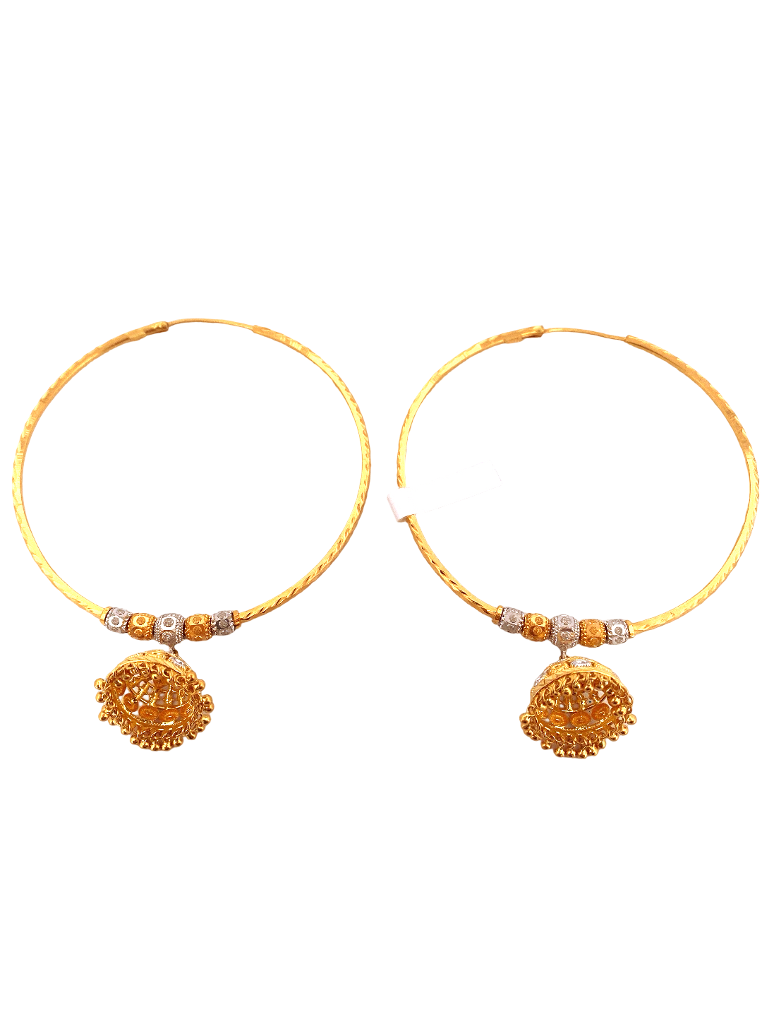 22K Gold Two-tone Designer Hoop Earrings