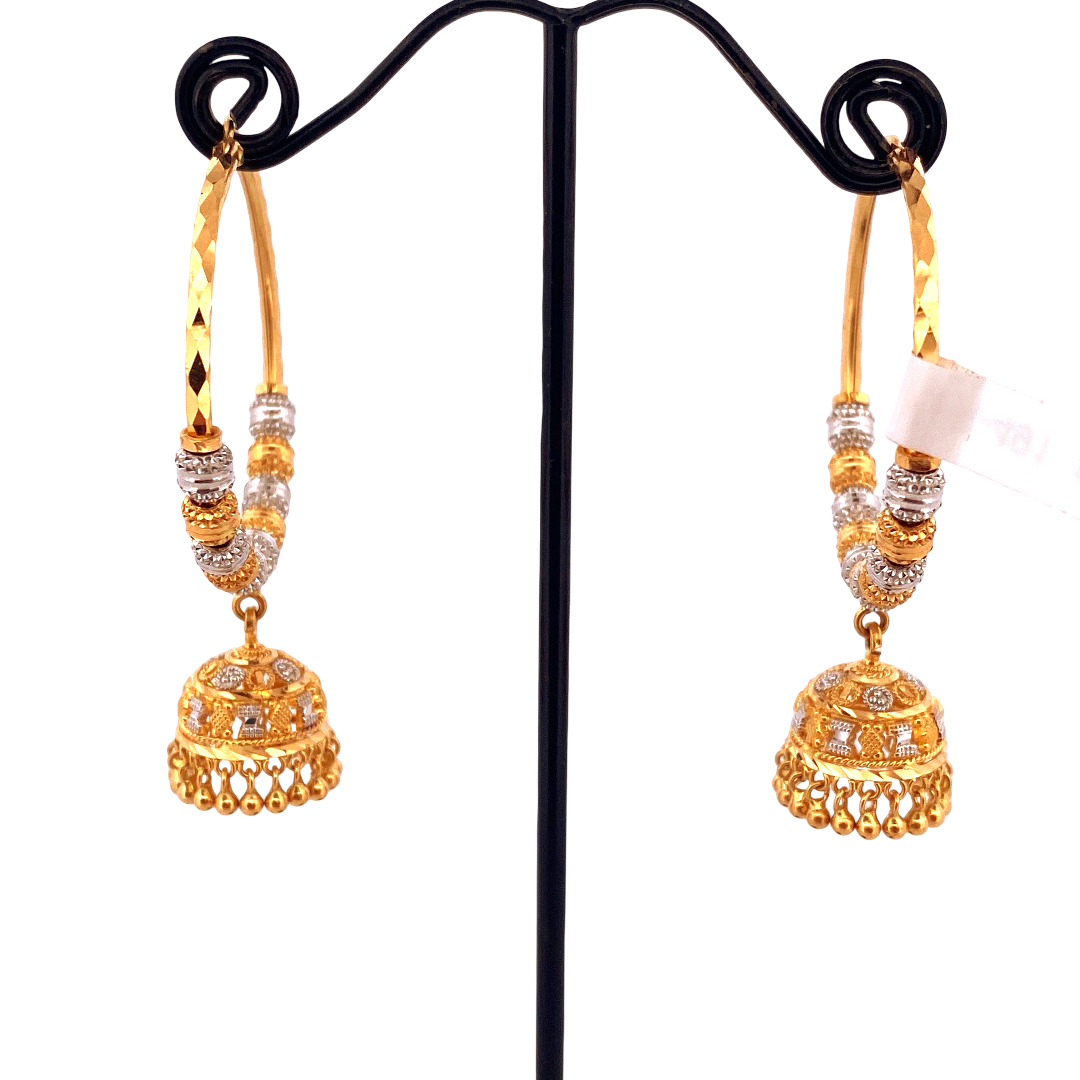 22K Gold Two-tone Designer Hoop Earrings