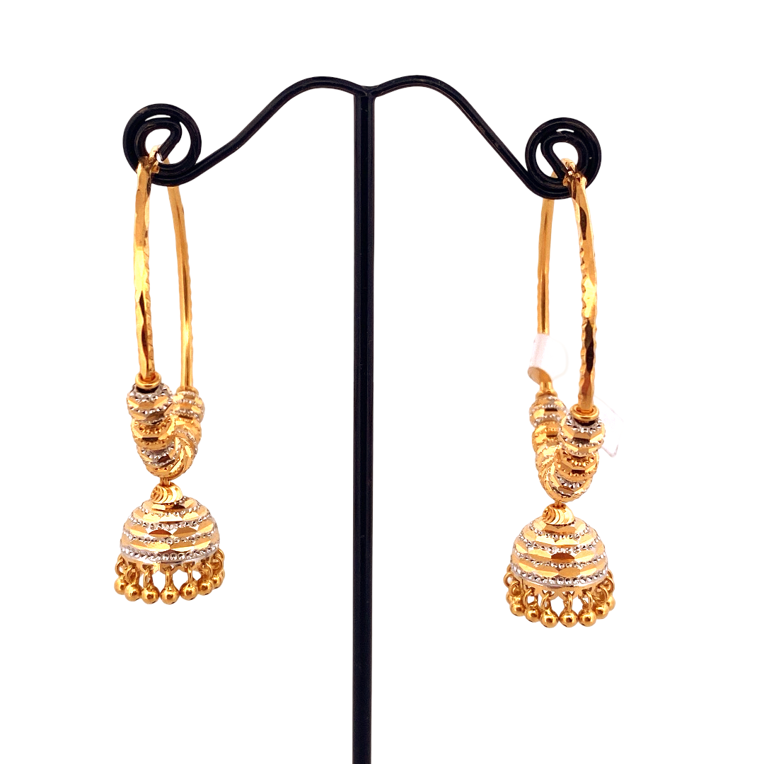 22K Gold Two-tone Designer Hoop Earrings
