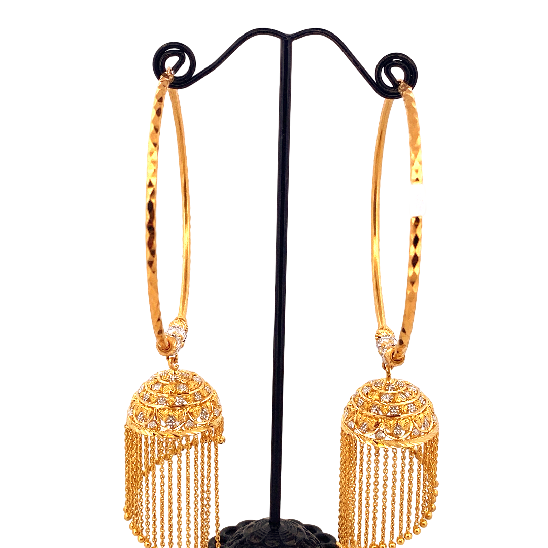 22K Gold Two-tone Designer Hoop Earrings
