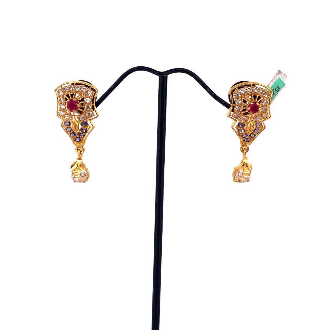 22K Gold CZ Designer Ladies Stud Earrings