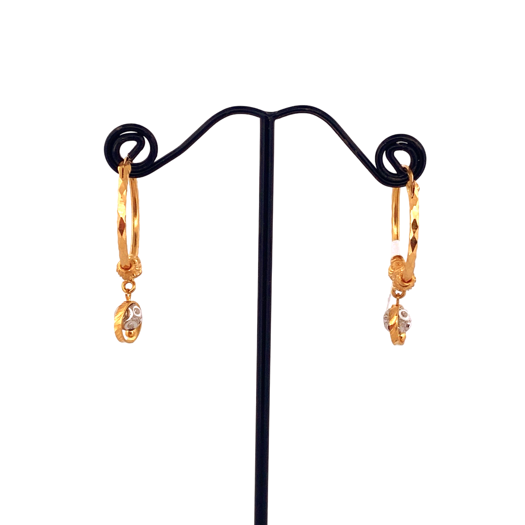 22K Gold Two-tone Designer Hoop Earrings