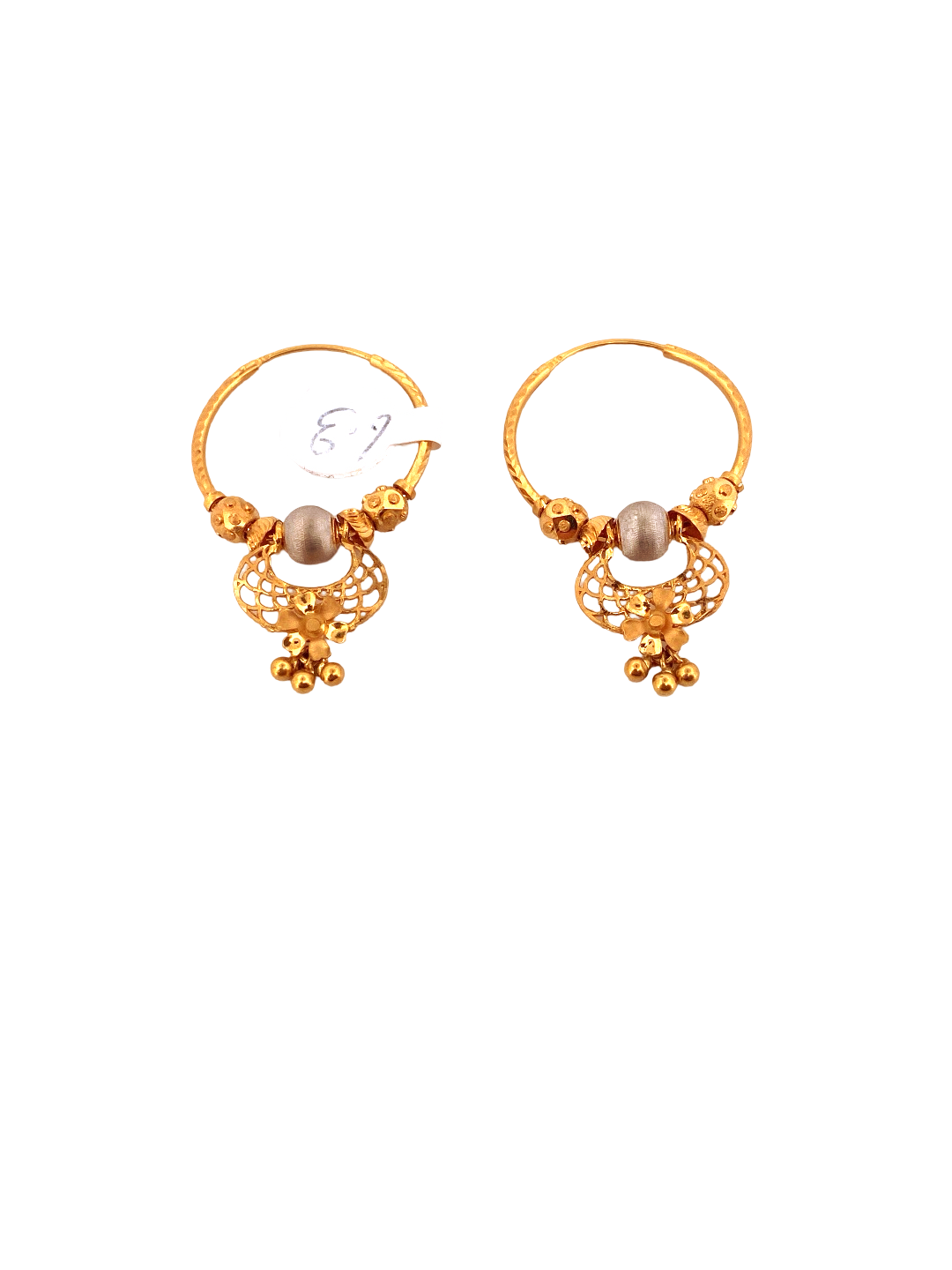 22K Gold Two-tone Designer Hoop Earrings