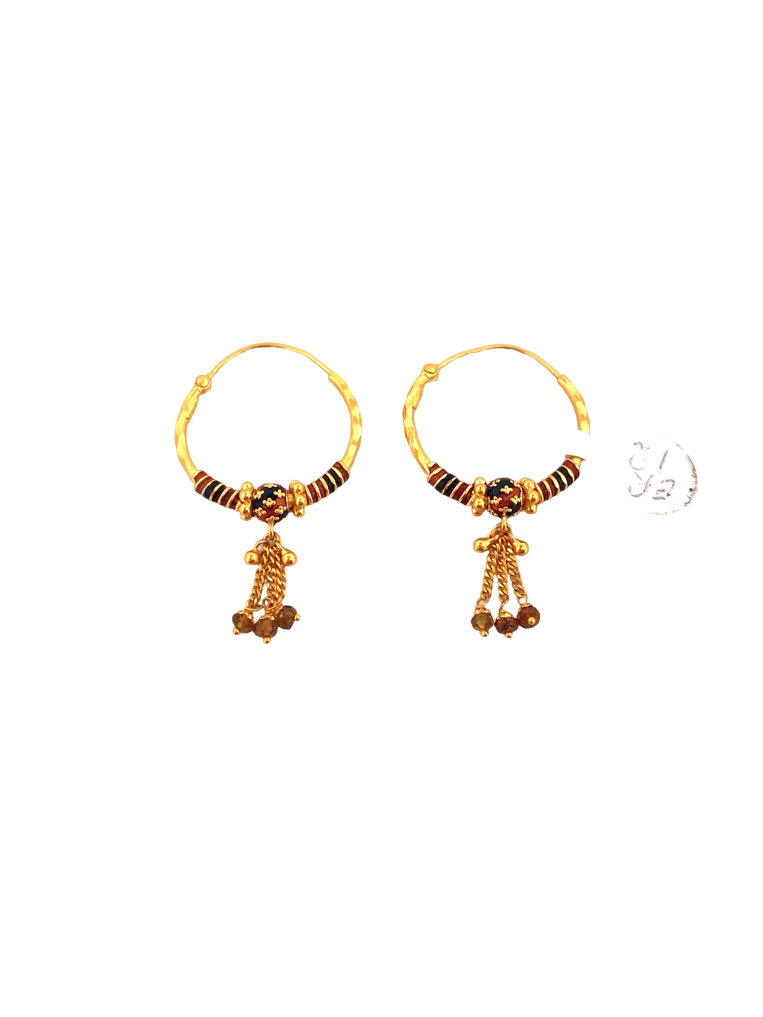 22K Gold Meena Designer Hoop Earrings