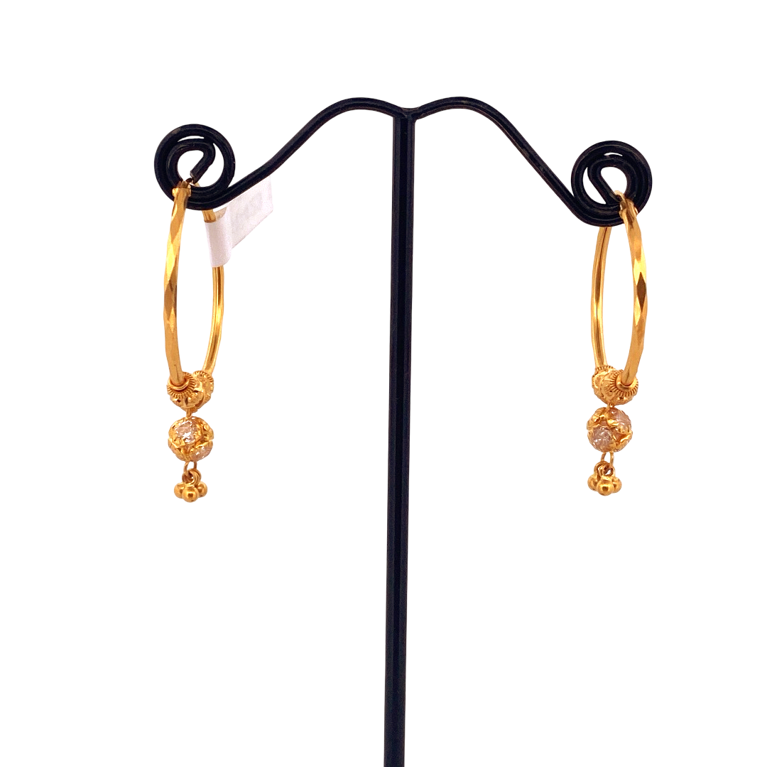 22K Gold CZ Designer Hoop Earrings