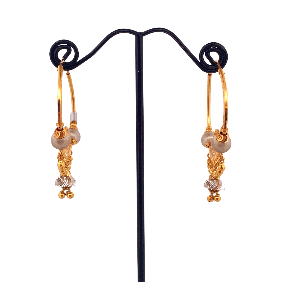 22K Gold Two-tone Designer Hoop Earrings
