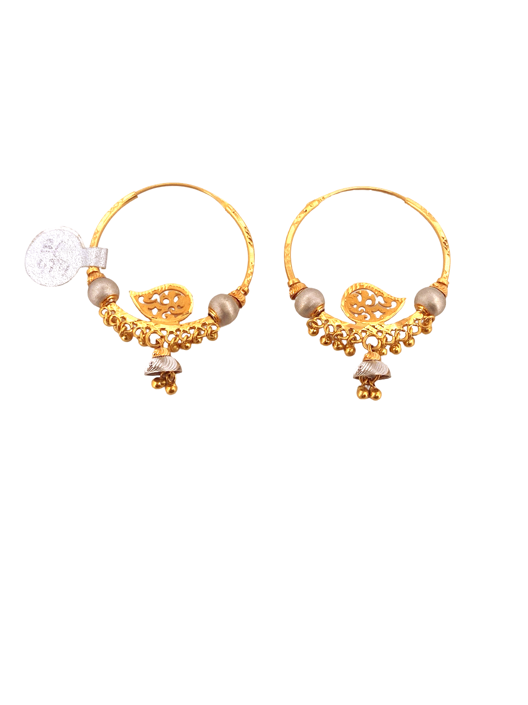 22K Gold Two-tone Designer Hoop Earrings