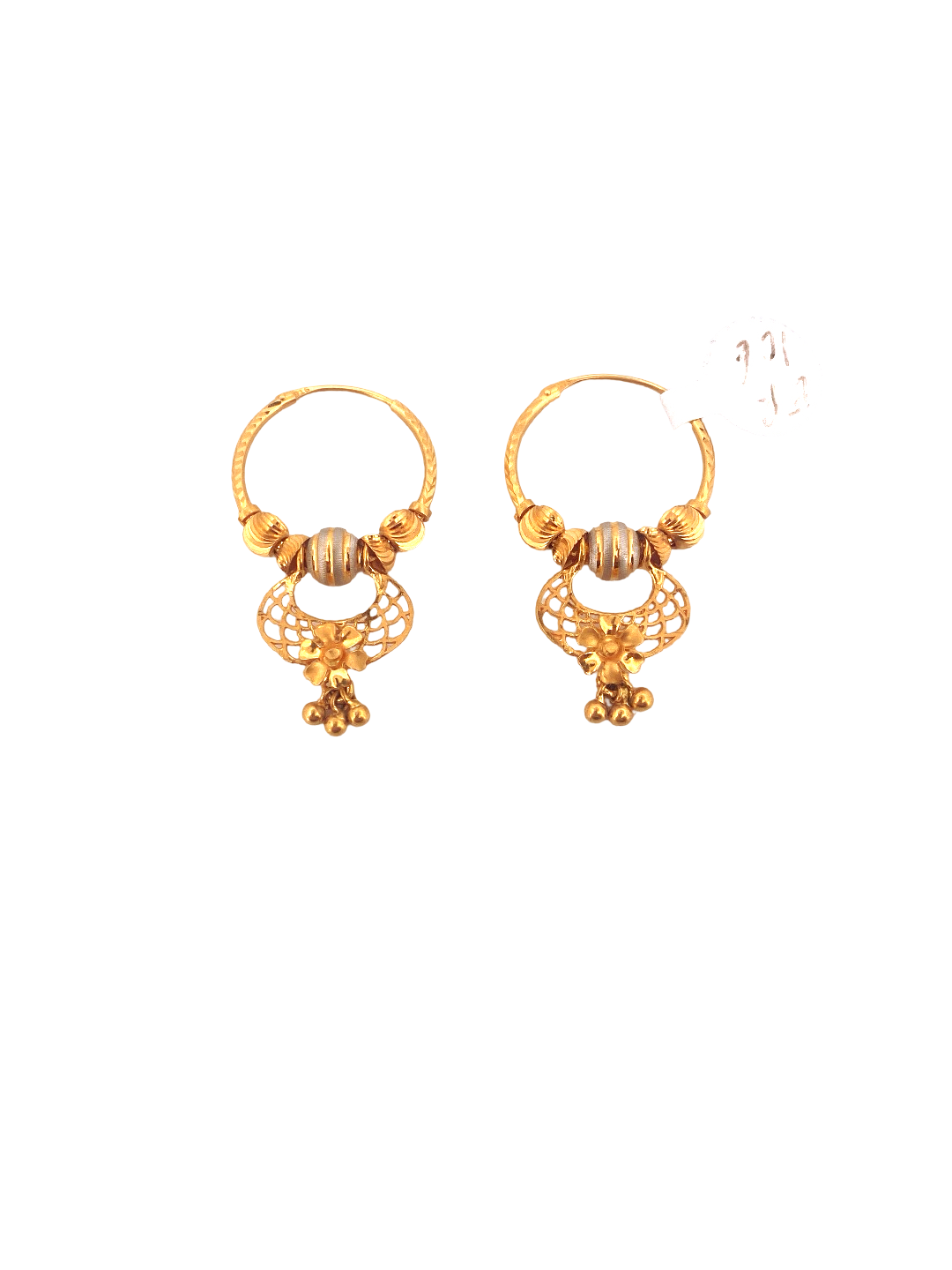 22K Gold Two-tone Designer Hoop Earrings