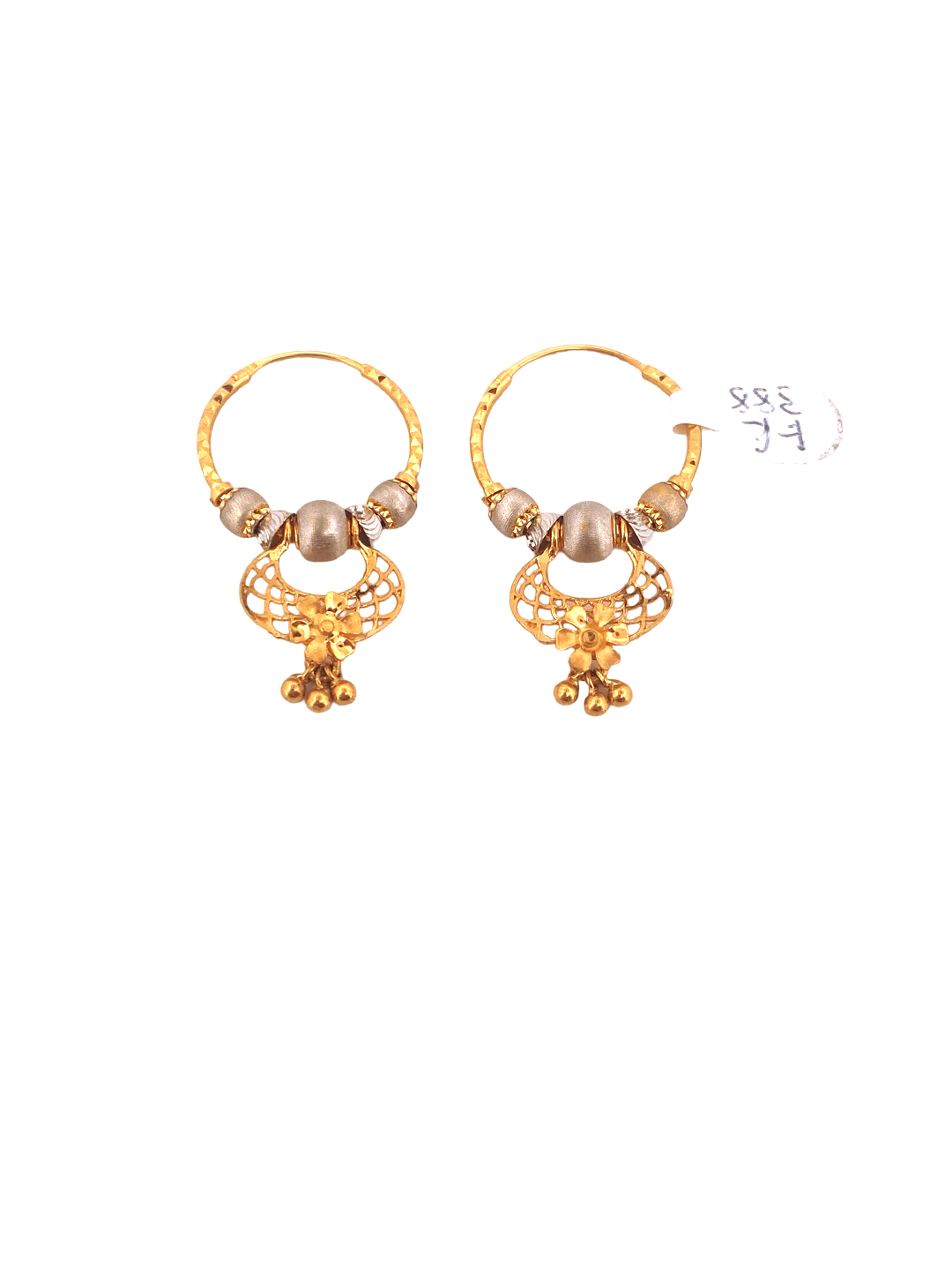 22K Gold Two-tone Designer Hoop Earrings