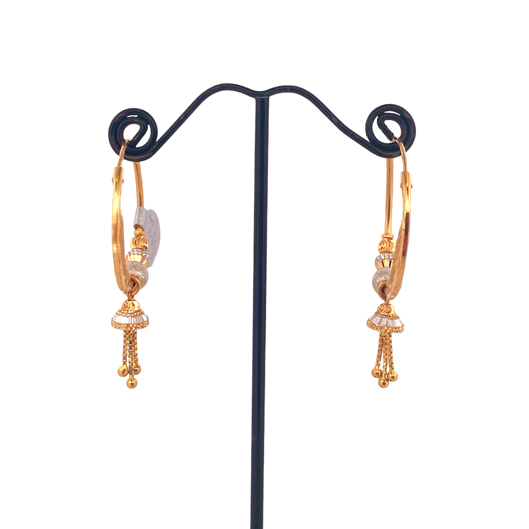 22K Gold Two-tone Designer Hoop Earrings