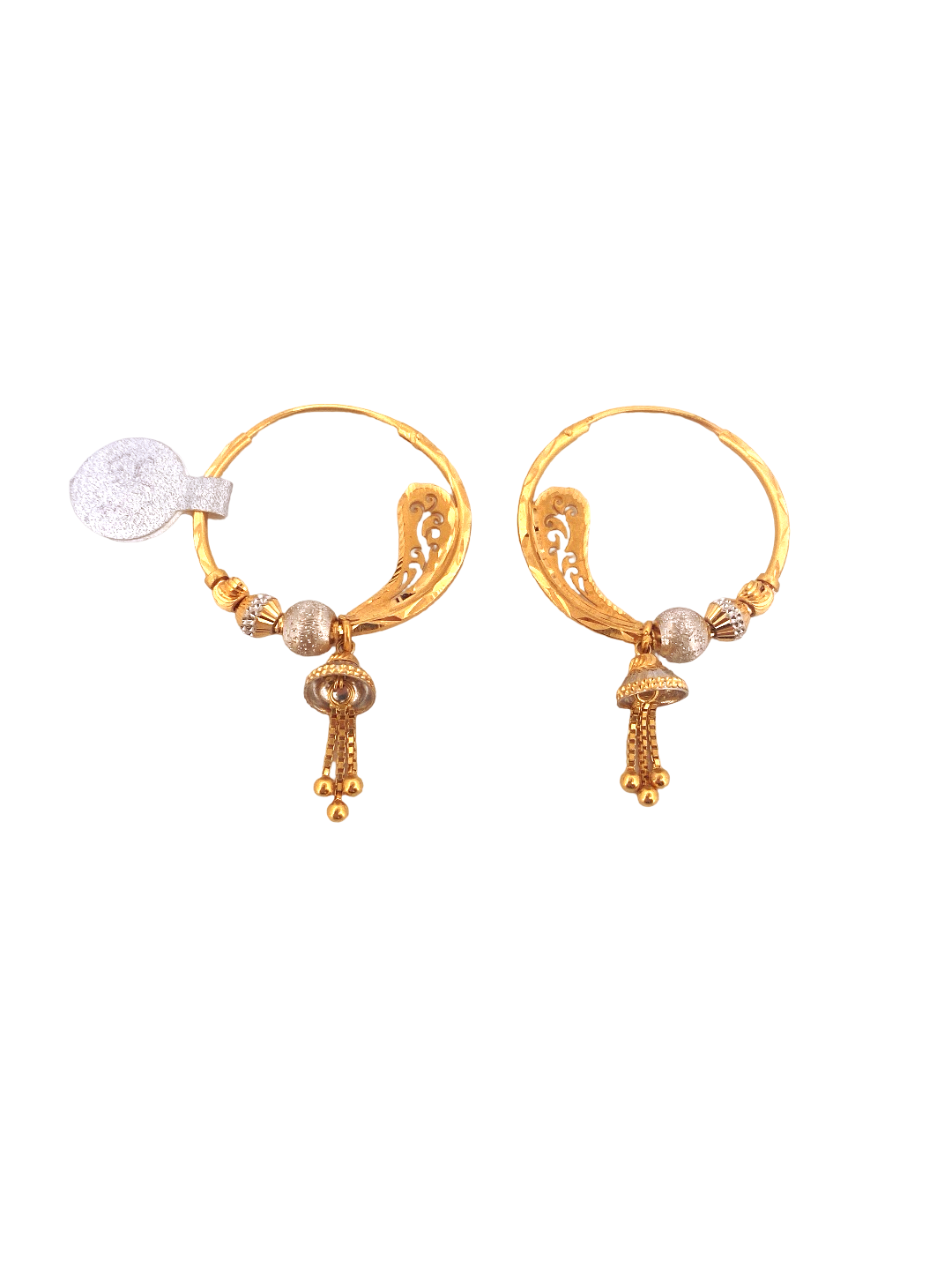 22K Gold Two-tone Designer Hoop Earrings