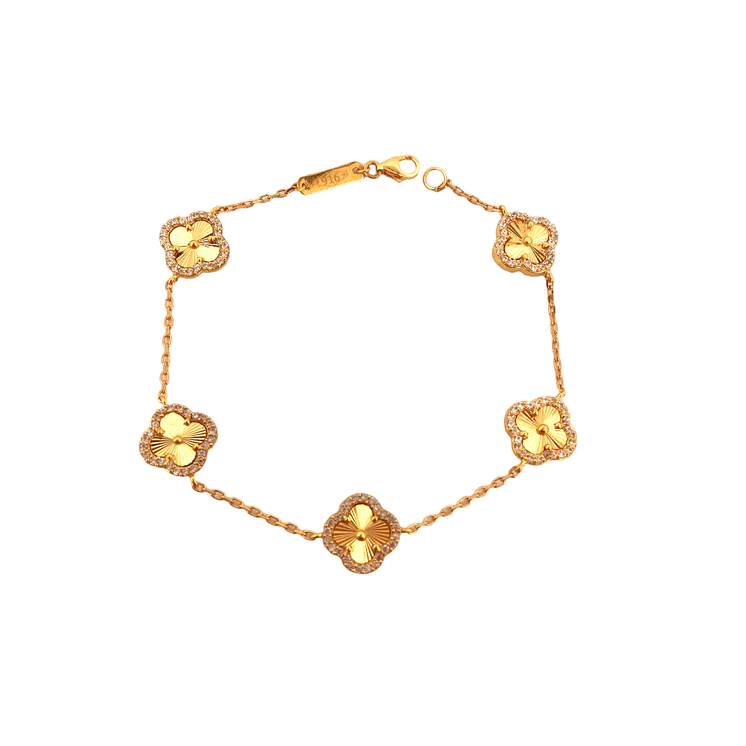 22K Gold Flower CZ Designer Ladies Bracelet