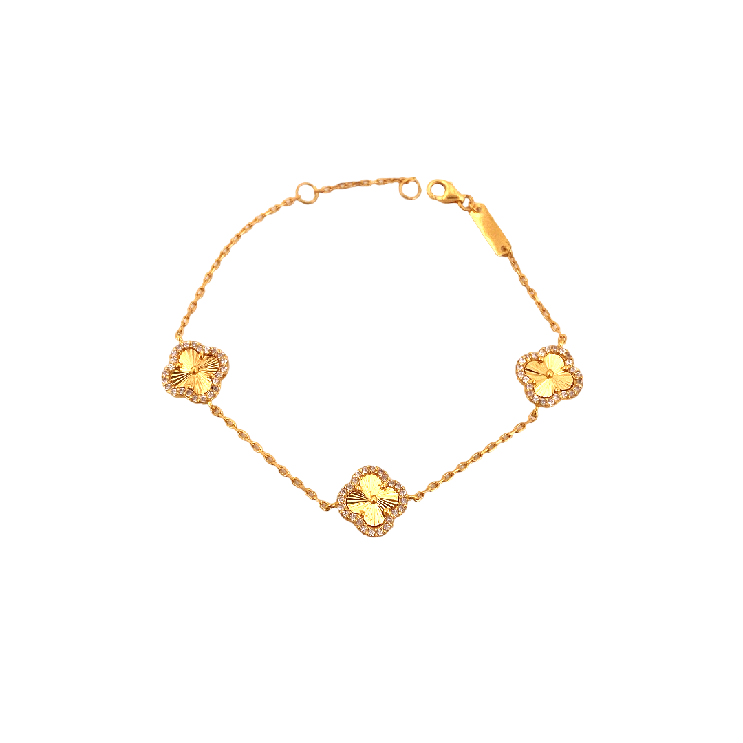 22K Gold Flower CZ Designer Ladies Bracelet