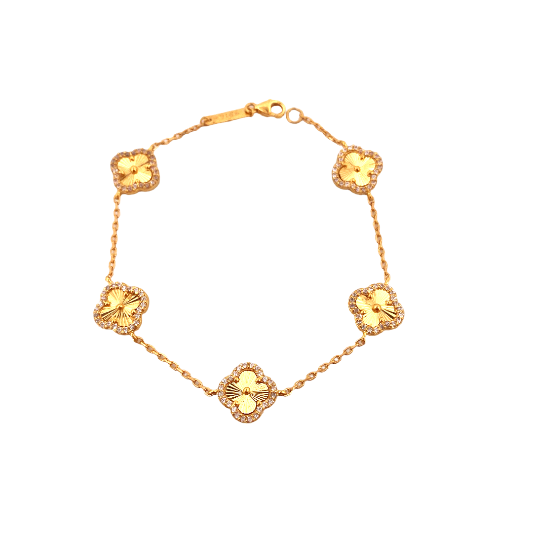 22K Gold Flower CZ Designer Ladies Bracelet
