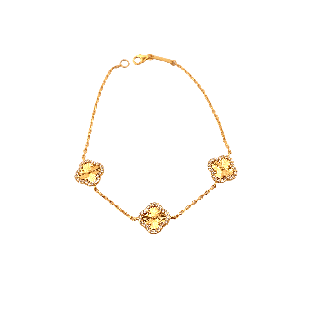 22K Gold Flower CZ Designer Ladies Bracelet