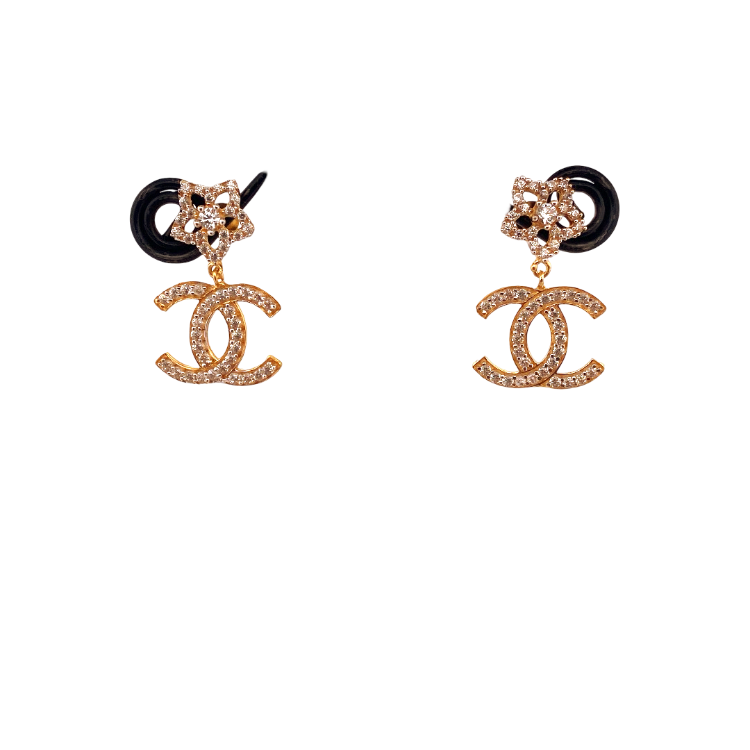 22K Gold CZ Designer Hanging Earrings