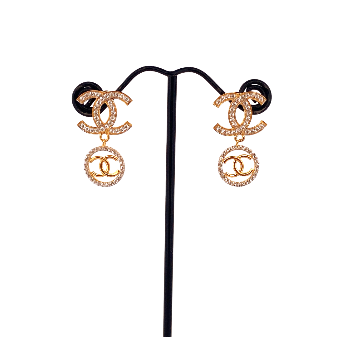 22K Gold CZ Designer Hanging Earrings