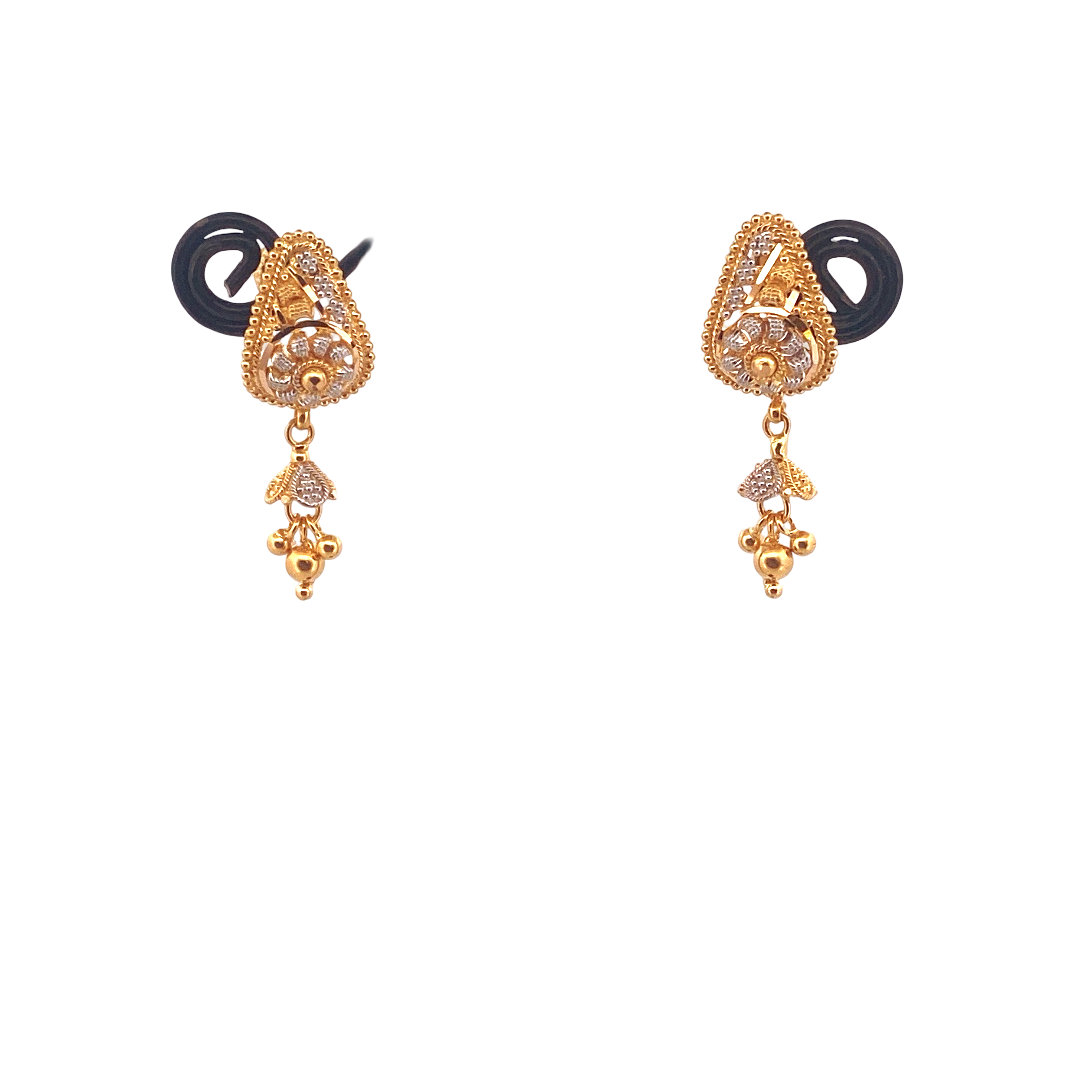 22K Gold Two-tone Designer Hanging Earrings