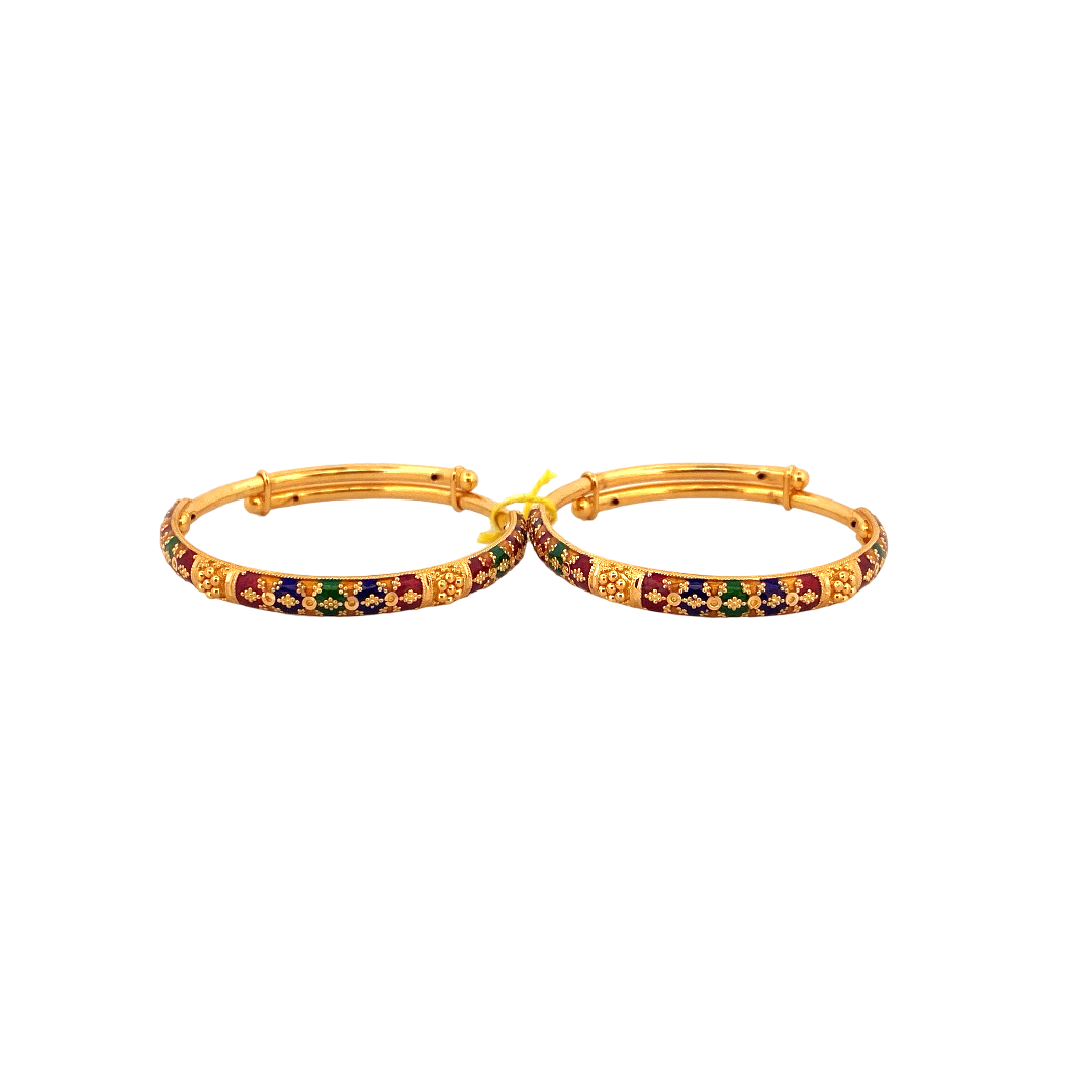 22K Gold Meena Designer 2 Pieces Set Of Baby Bangle
