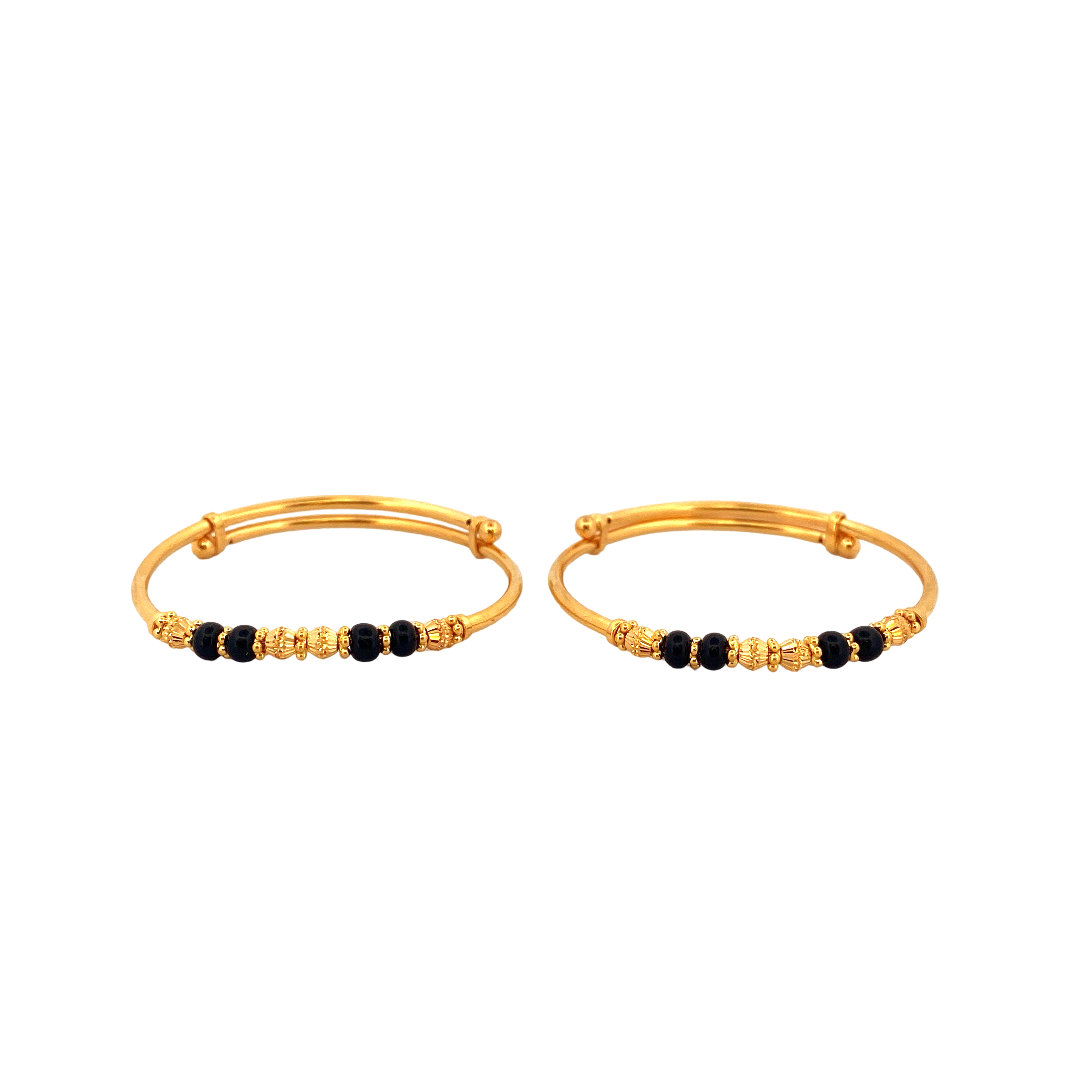 22K Gold Black Beads Designer 2 Pieces Set Of Baby Bangle