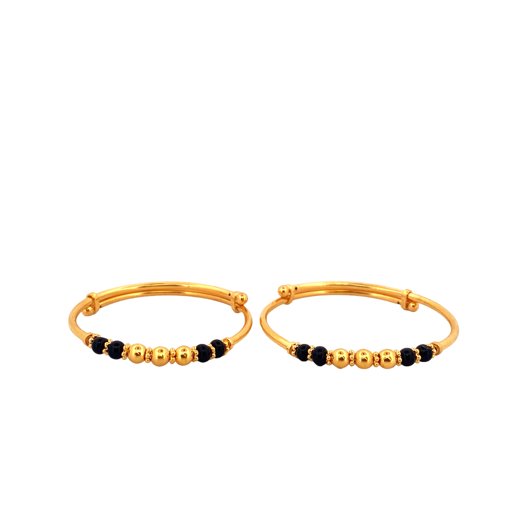 22K Gold Black Beads Designer 2 Pieces Set Of Baby Bangle
