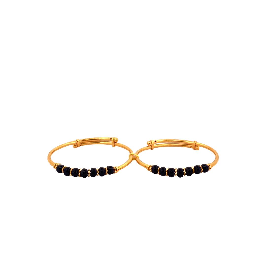 22K Gold Black Beads Designer 2 Pieces Set Of Baby Bangle