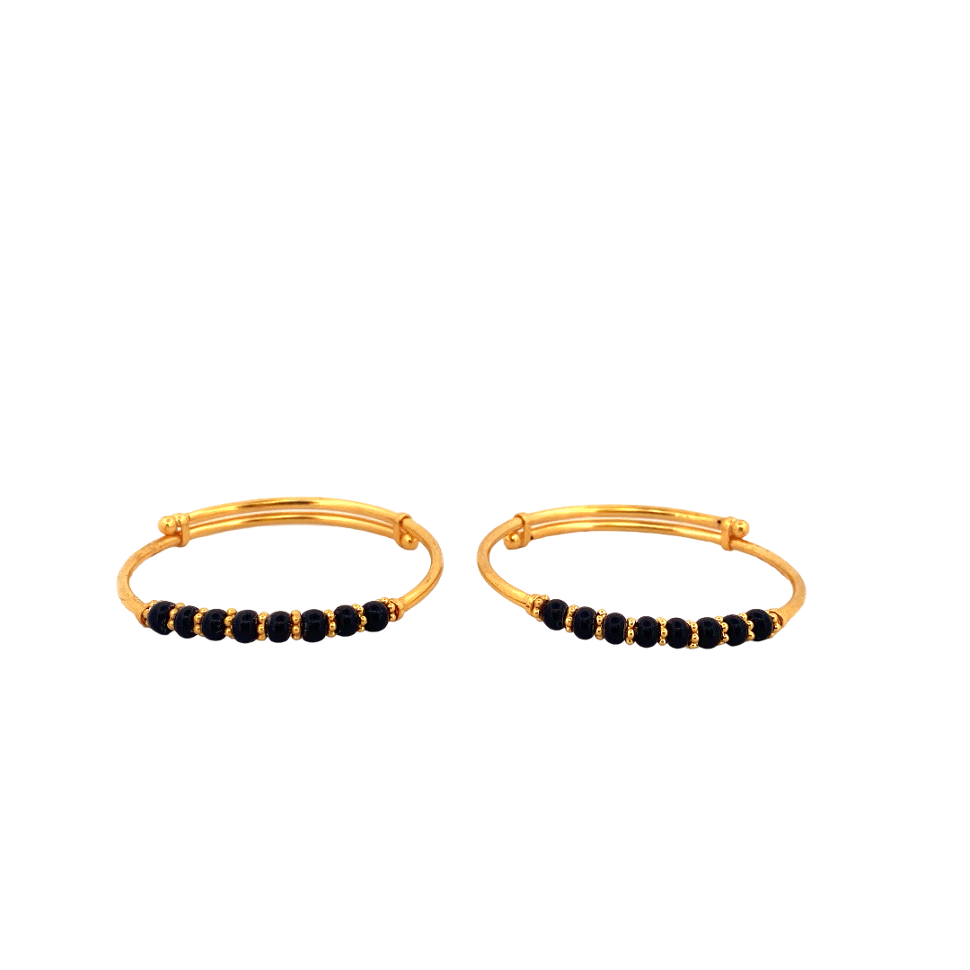 22K Gold Black Beads Designer 2 Pieces Set Of Baby Bangle