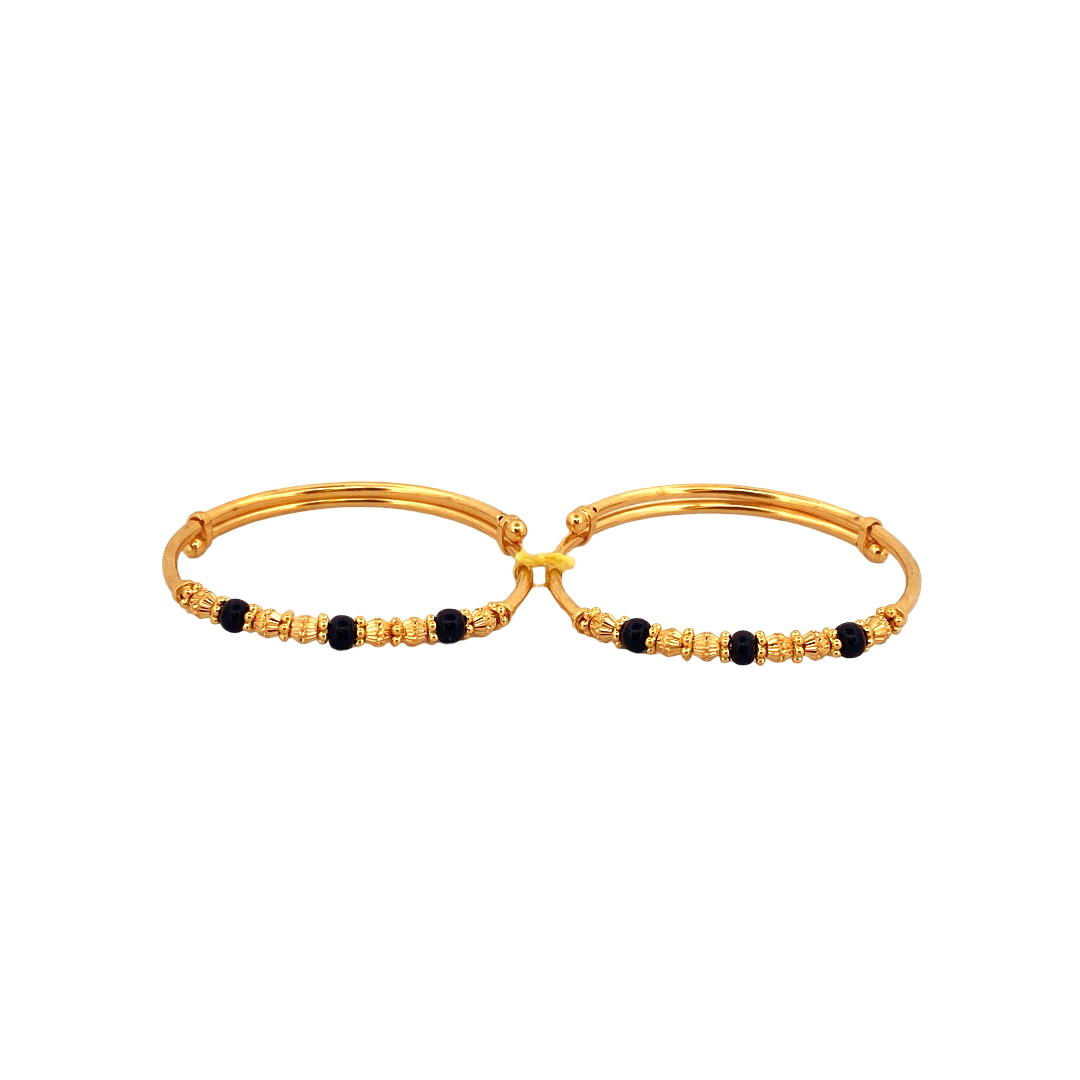 22K Gold Black Beads Designer 2 Pieces Set Of Baby Bangle