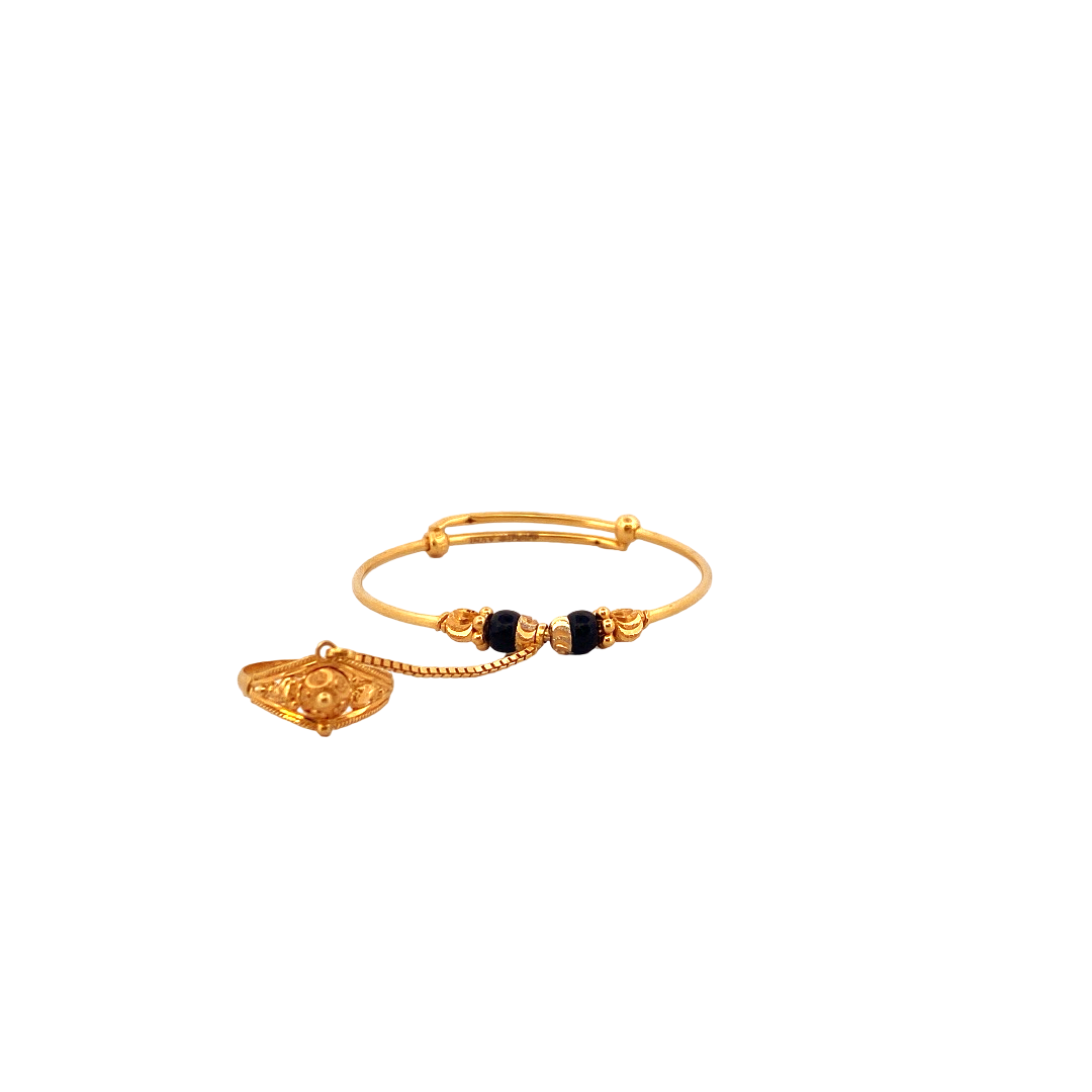 22K Gold Designer Ring Attached Baby Bangle