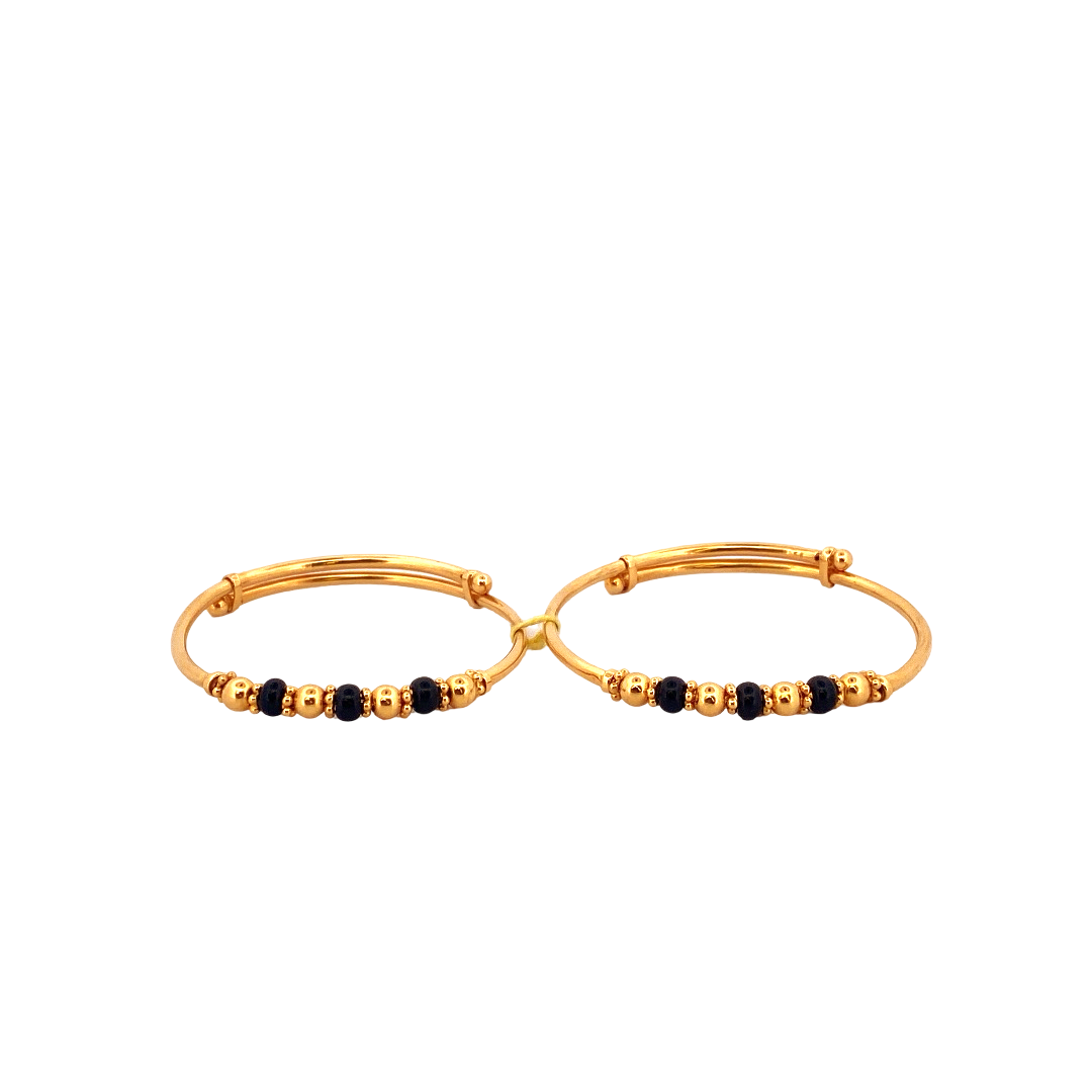 22K Gold Black Beads Designer 2 Pieces Set Of Baby Bangle