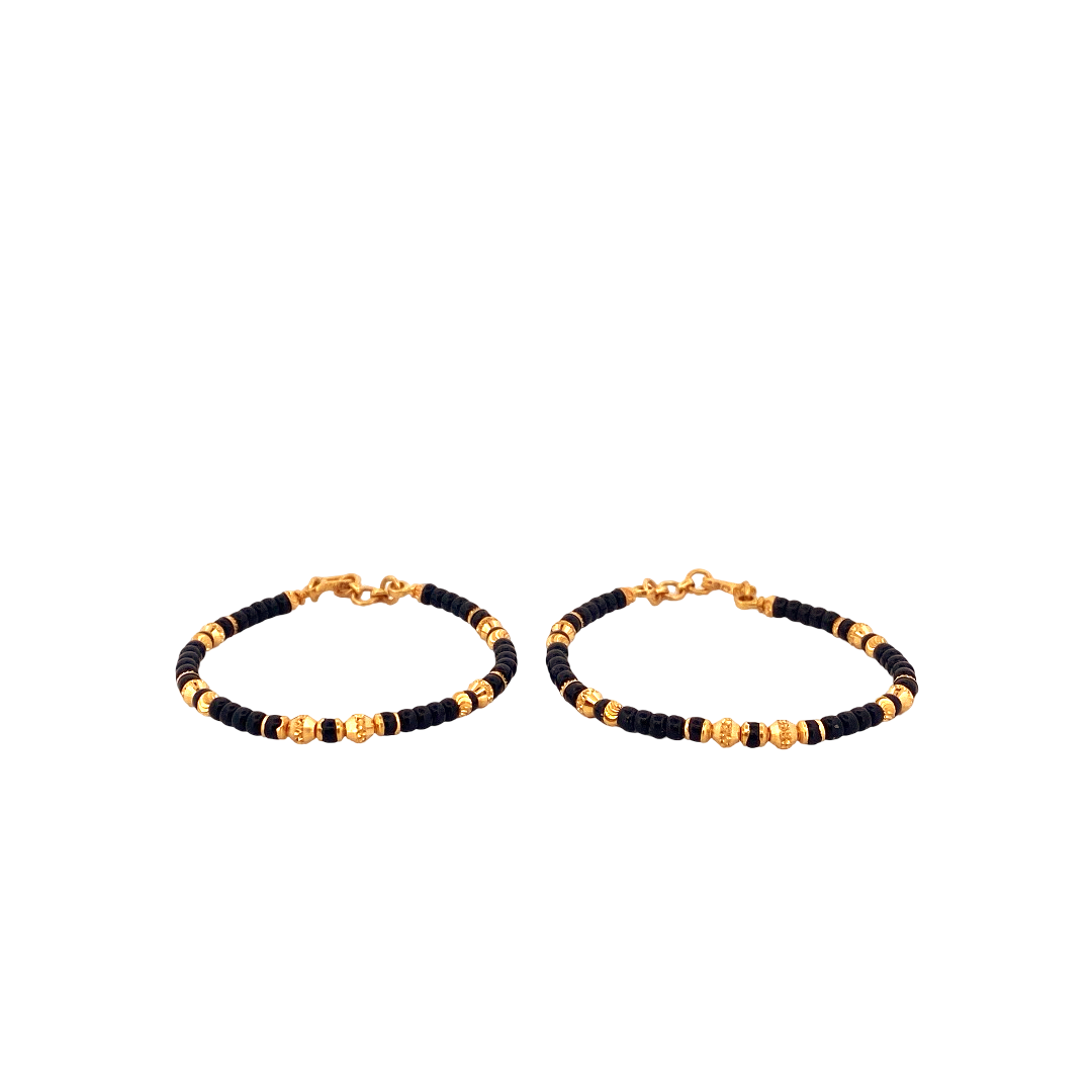 22K Gold Black Beads Designer 2 Pieces Set Of Baby Bangle