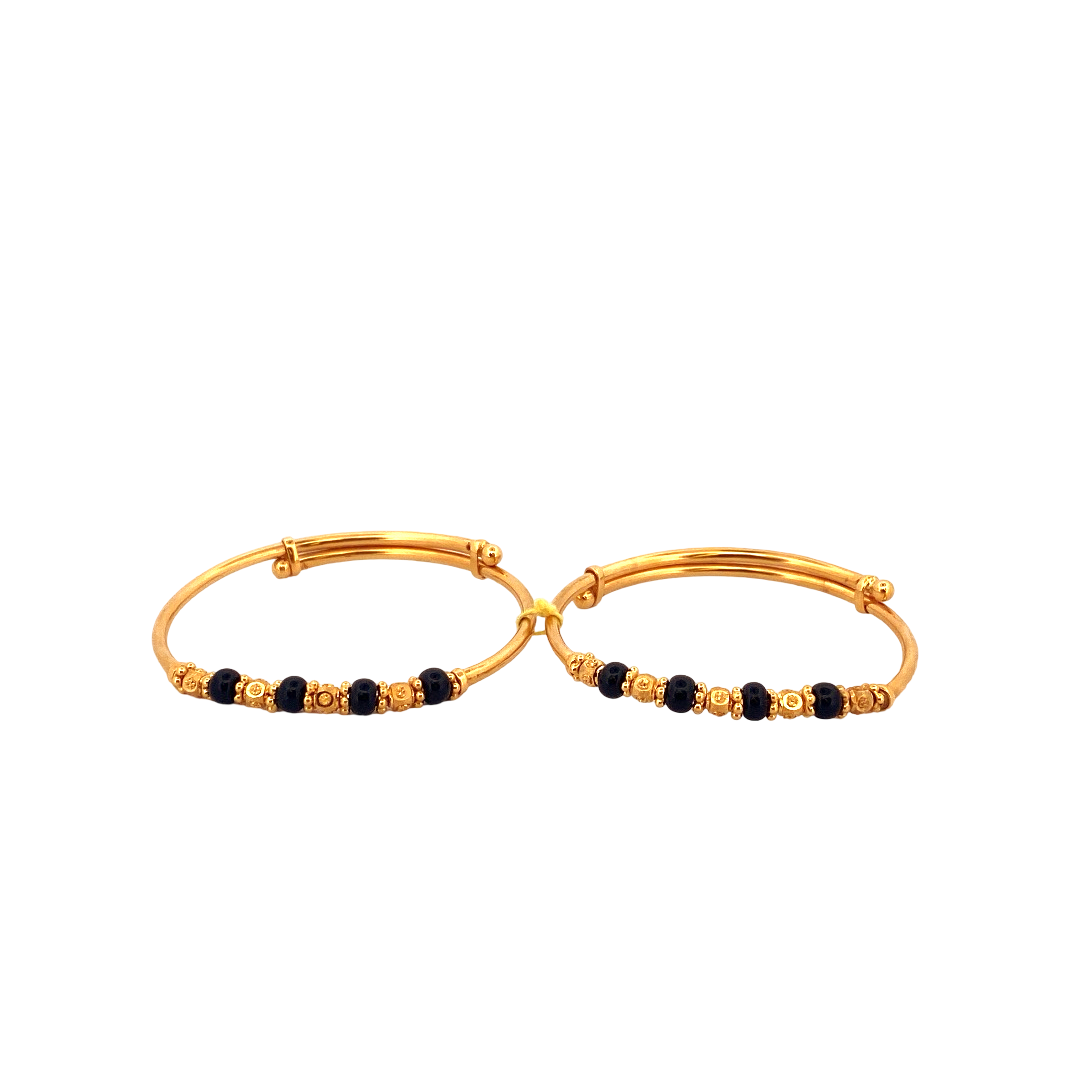 22K Gold Black Beads Designer 2 pieces Set Of Baby Bangle
