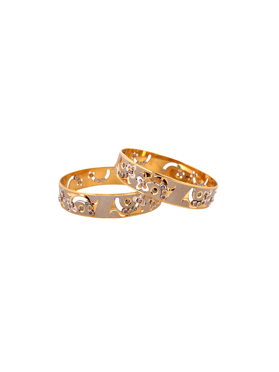 22K Gold Two-tone CZ Designer 2 Pieces Set Of Ladies Bangles