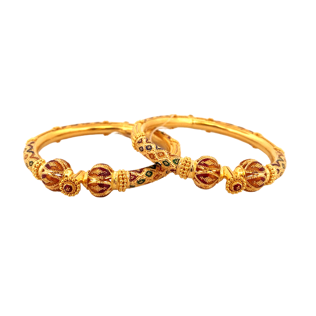 22K Gold Designer 2 Pieces Set Of Ladies Screw Bangles