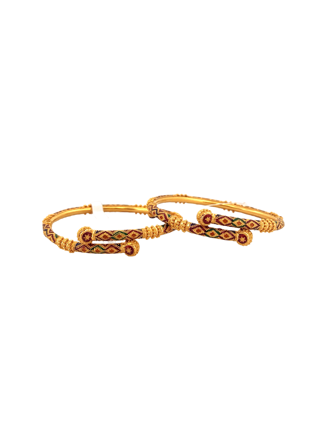 22K Gold Meena Designer 2 Pieces Set Of Ladies Screw Bangles