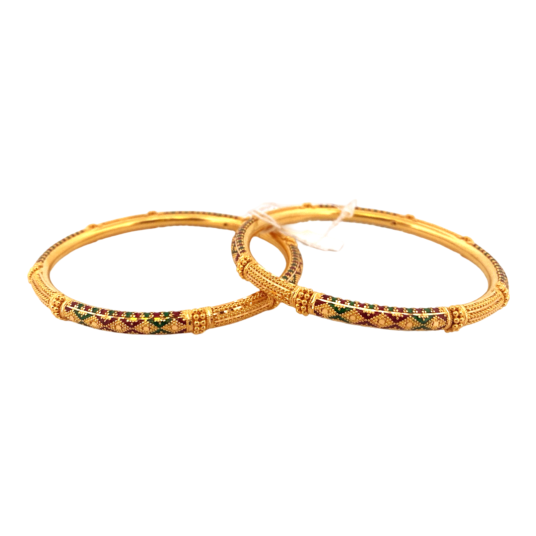 22K Gold Meena Designer 2 Pieces Set Of Ladies Bangles