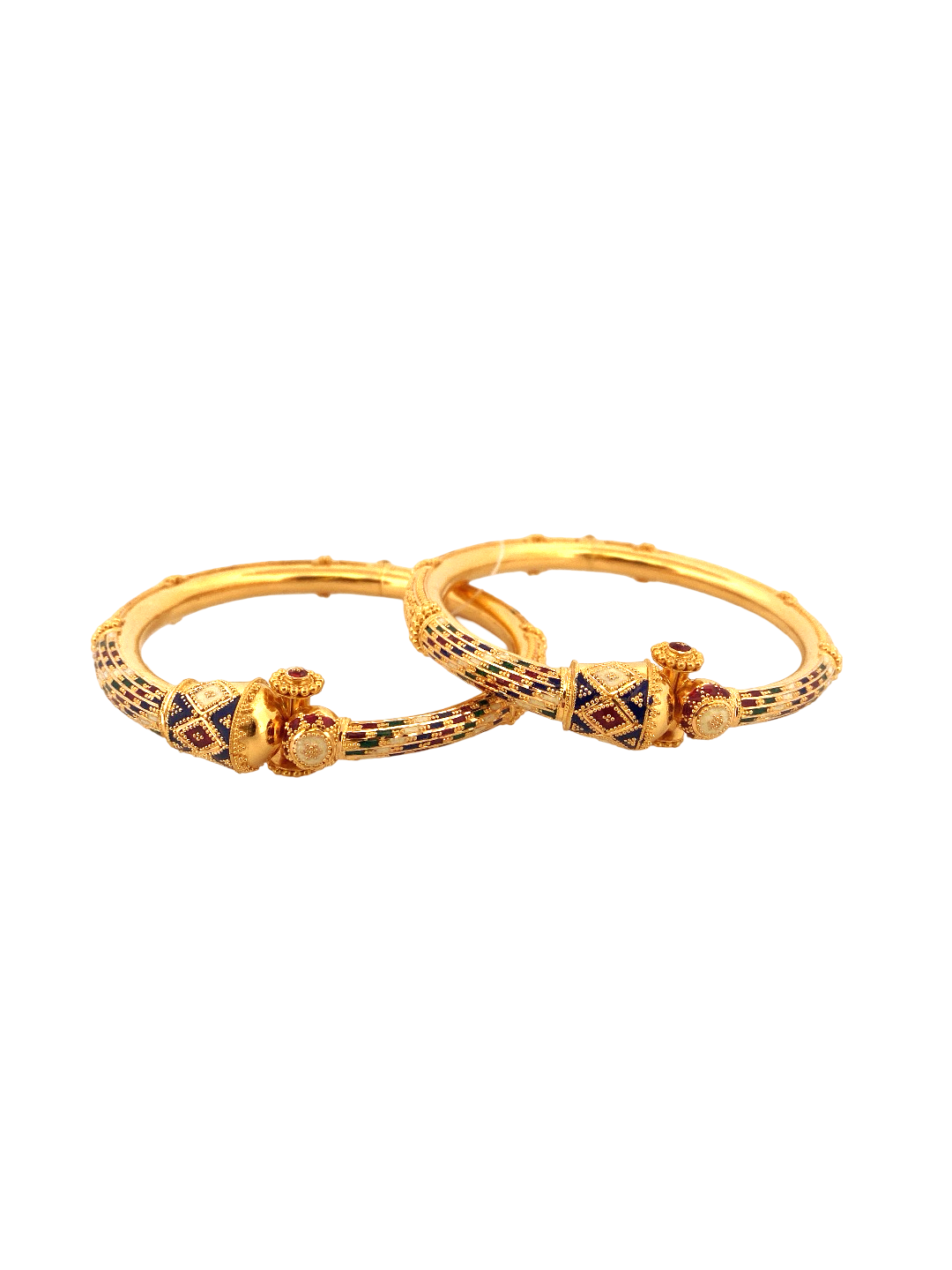 22K Gold Meena Designer 2 Pieces Set Of Ladies Screw Bangles