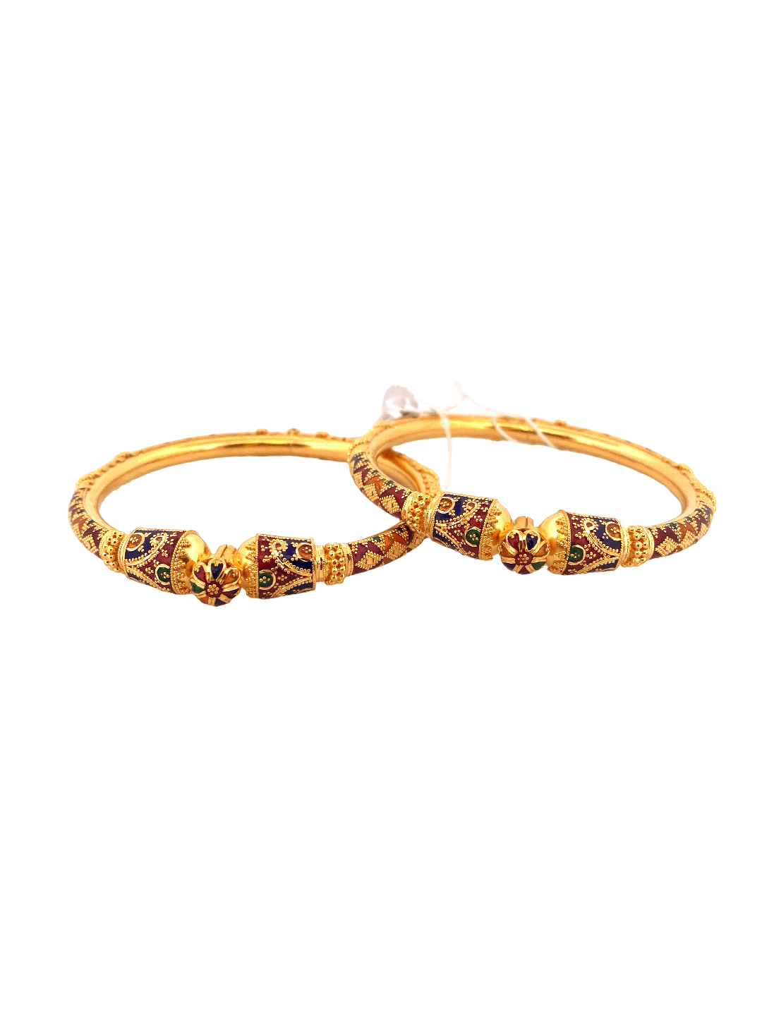 22K Gold Meena Designer 2 Pieces Set Of Ladies Screw Bangles