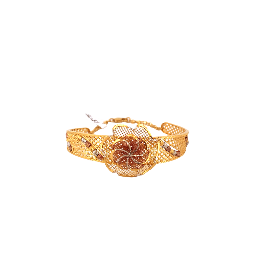 22K Gold Tri-tone Designer Single Bangle