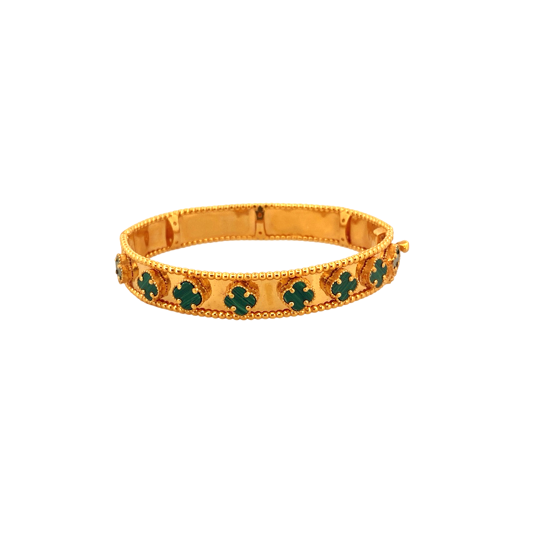 22K Gold Green Flower Designer Single Bangle