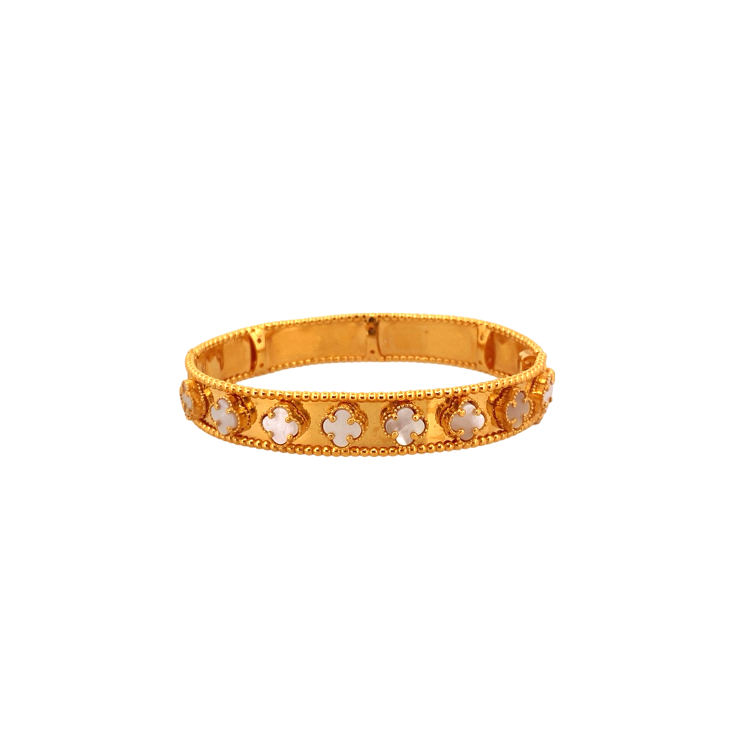 22K Gold White Flower Designer Single Bangle