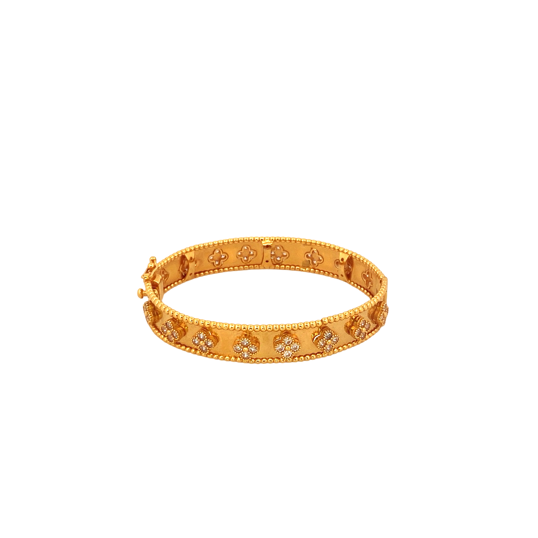 22K Gold CZ Flower Designer Single Bangle