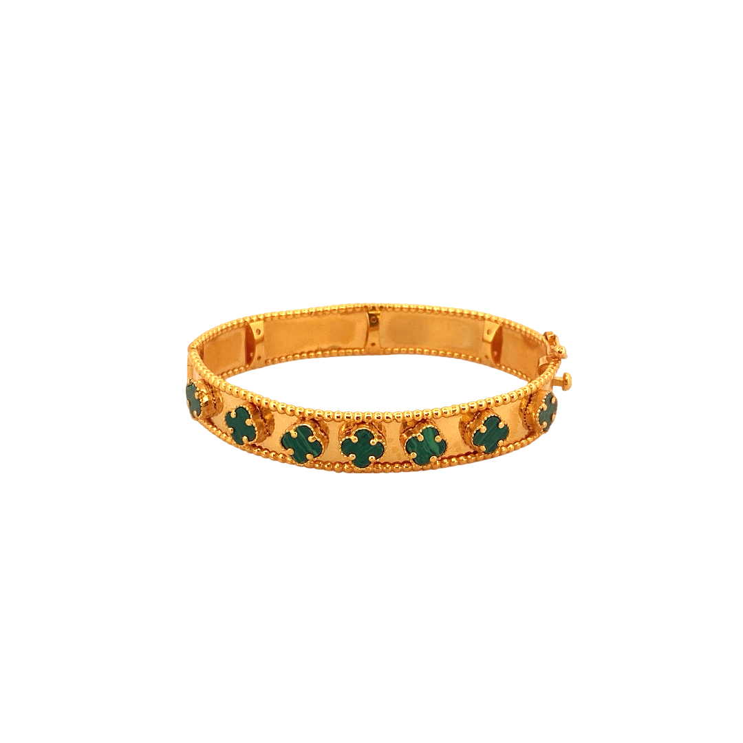 22K Gold Green Flower Designer Single Bangle
