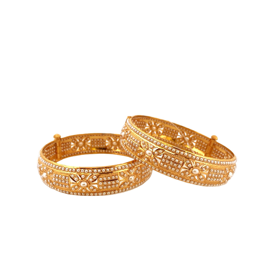 22K Gold White Jadau Designer 2 Pieces Set of Ladies Screw Bangles