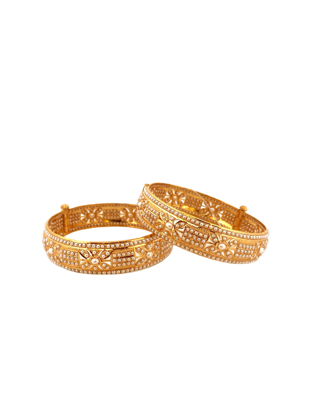 22K Gold White Jadau Designer 2 Pieces Set of Ladies Screw Bangles