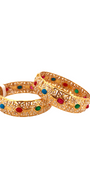 22K Gold Multi-colour Jadau Designer 2 Pieces Set of Ladies Screw Bangles