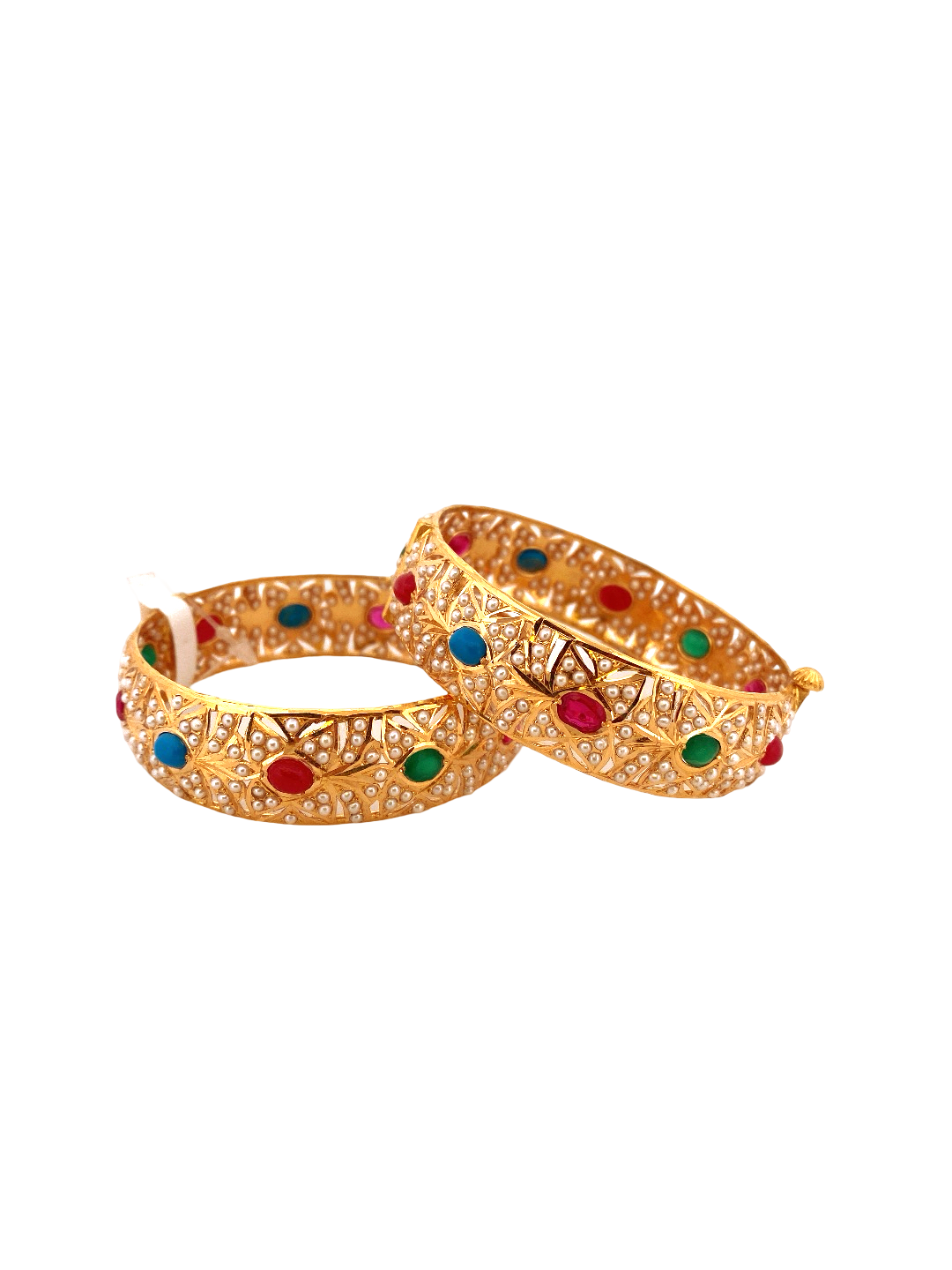 22K Gold Multi-colour Jadau Designer 2 Pieces Set of Ladies Screw Bangles
