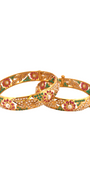 22K Gold Multi-colour Jadau Designer 2 Pieces Set of Ladies Screw Bangles