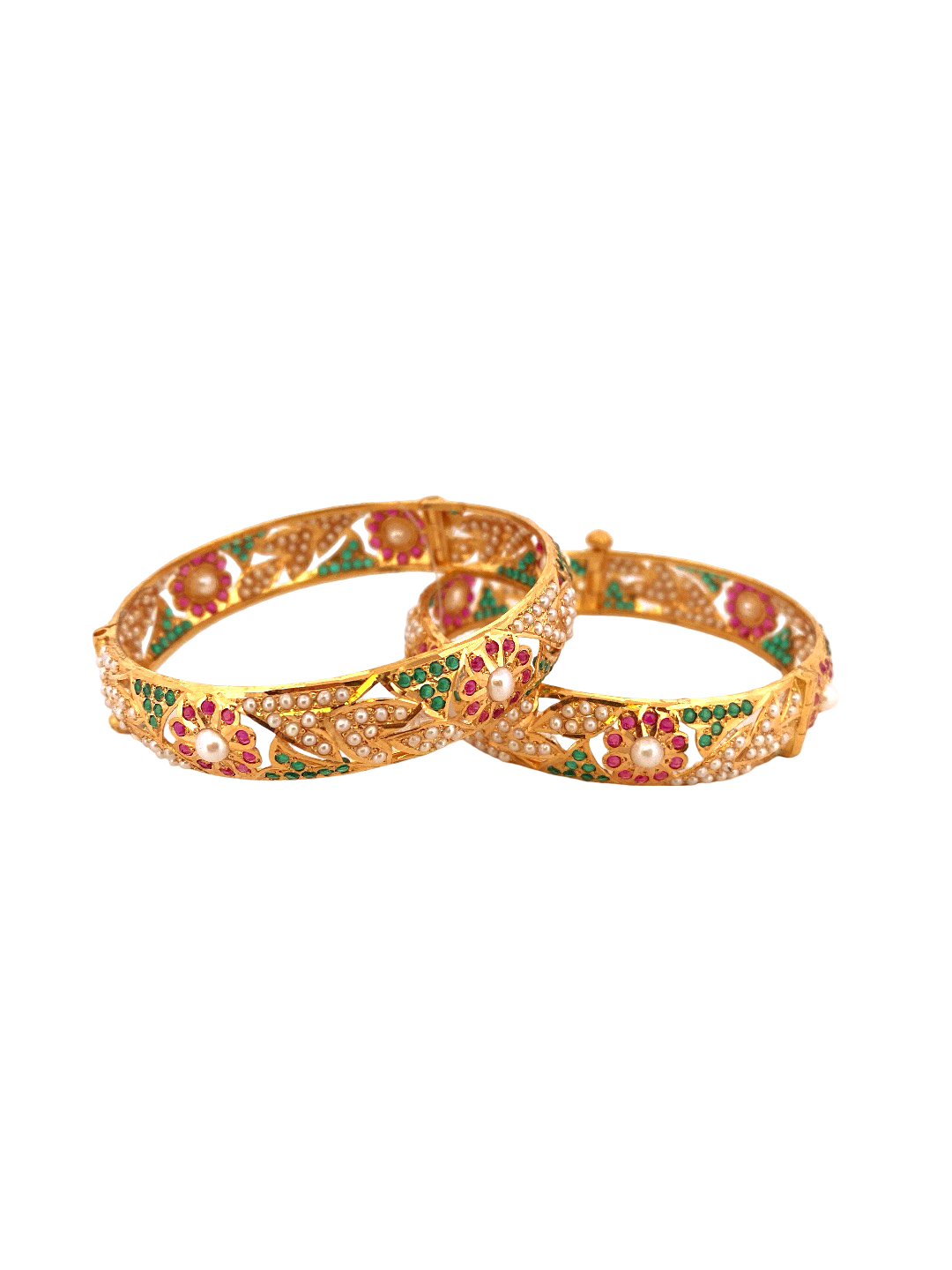 22K Gold Multi-colour Jadau Designer 2 Pieces Set of Ladies Screw Bangles