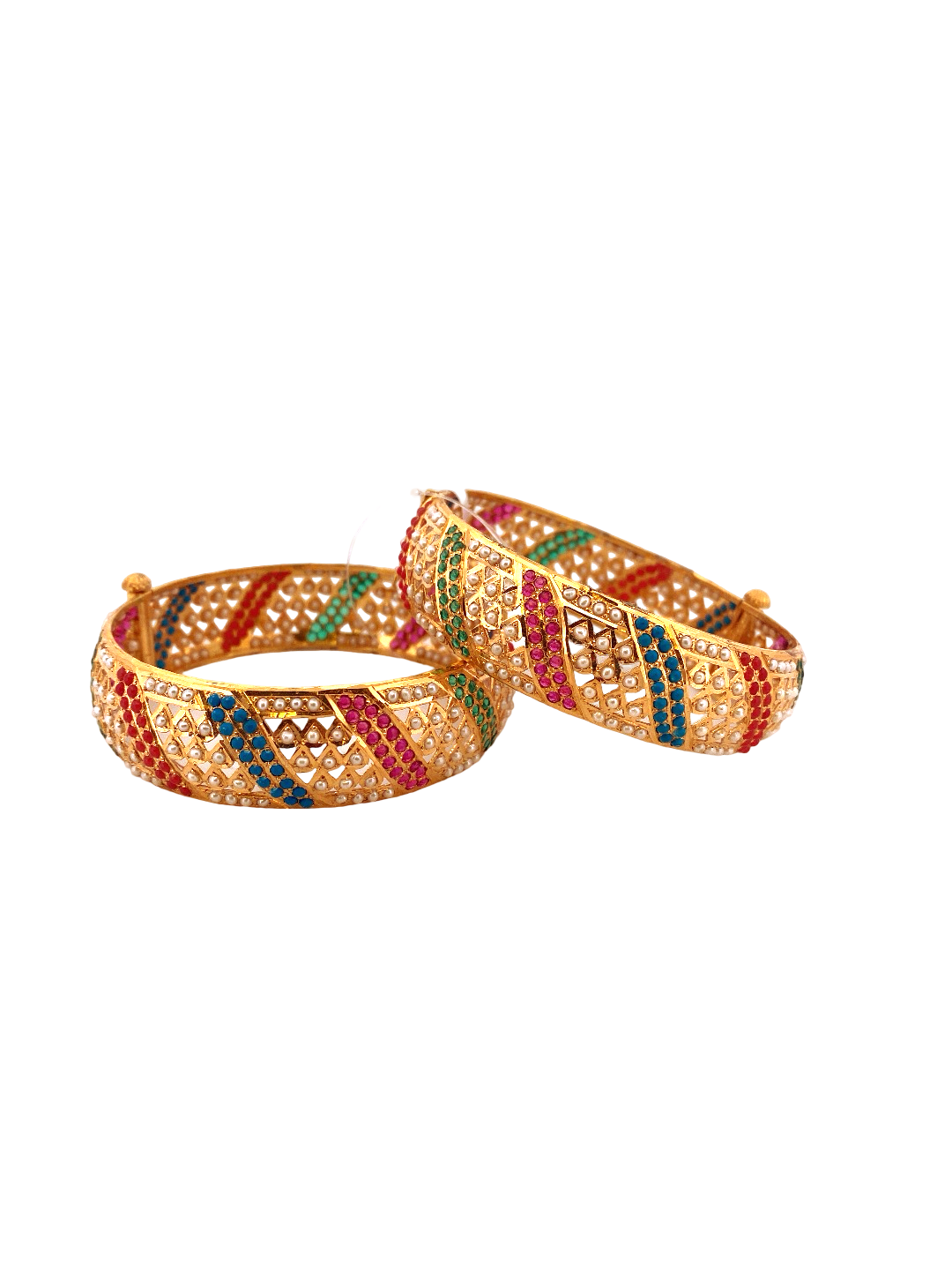 22K Gold Multi-colour Jadau Designer 2 Pieces Set of Ladies Screw Bangles